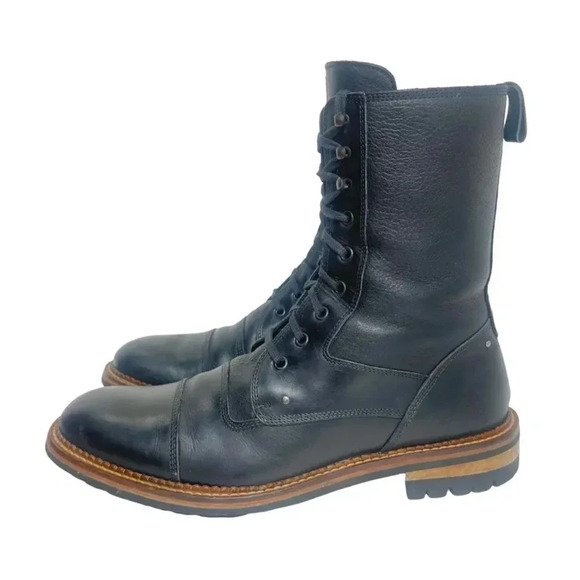 Bruno Magli Palatino Men's Black Pebbled Leather Combat Boots Size 12 - Picture 2 of 11